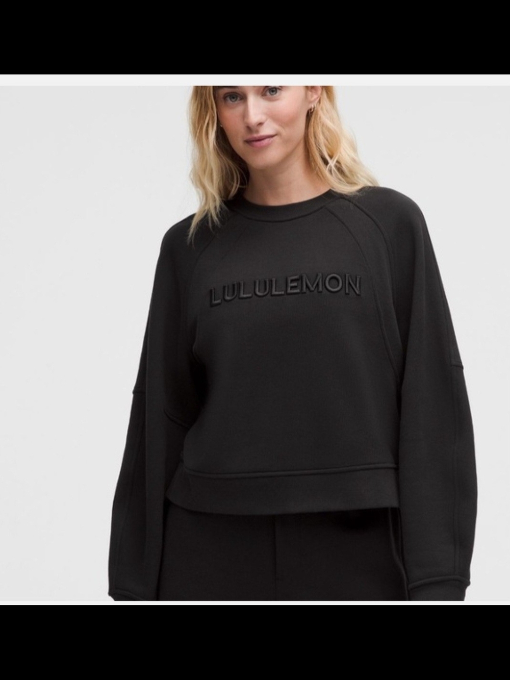 Lululemon athletica Black Embossed Logo Cropped Crew Sweatshirt SCUBA OVERSIZED